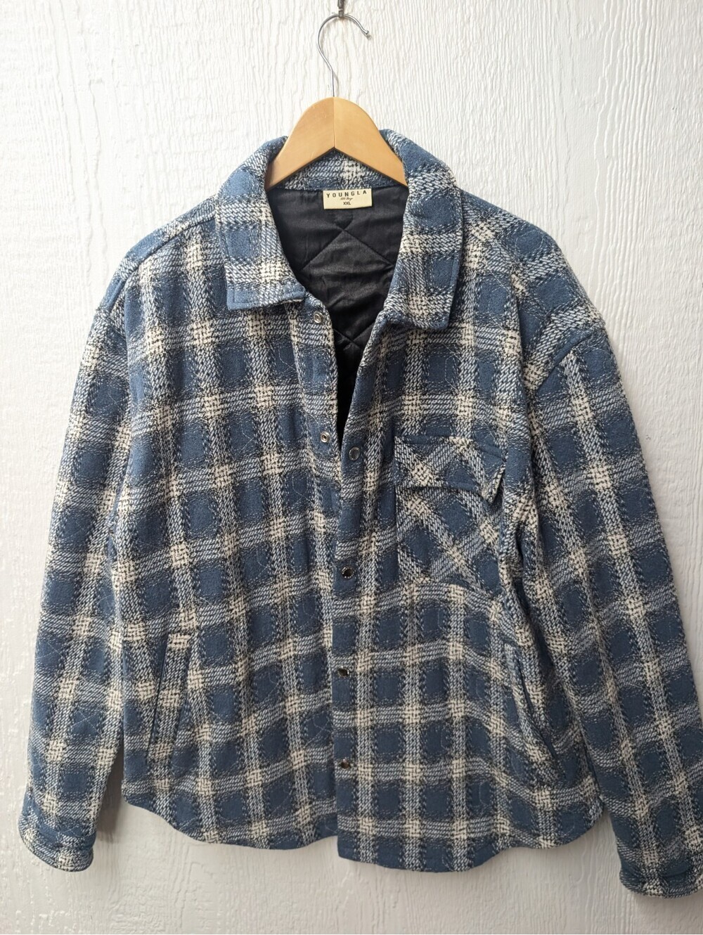 YoungLA Jacket Blue Plaid Quilted Lined Heavy Shacket Flannel Shirt Men's XXL